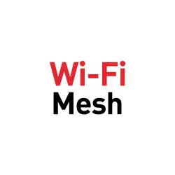 palavra wi-fi em vermelho e mesh em preto, em um fundo branco