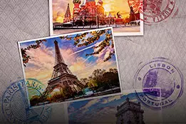 Imagem de um passaporte com vários países.