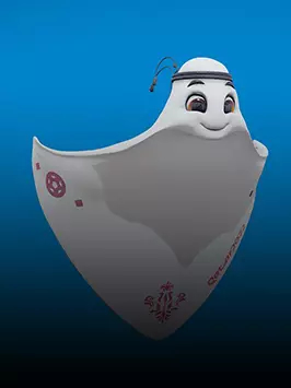 A imagem mostra La´eeb, Mascote da Copa do Mundo da FIFA Qatar 2022™ 