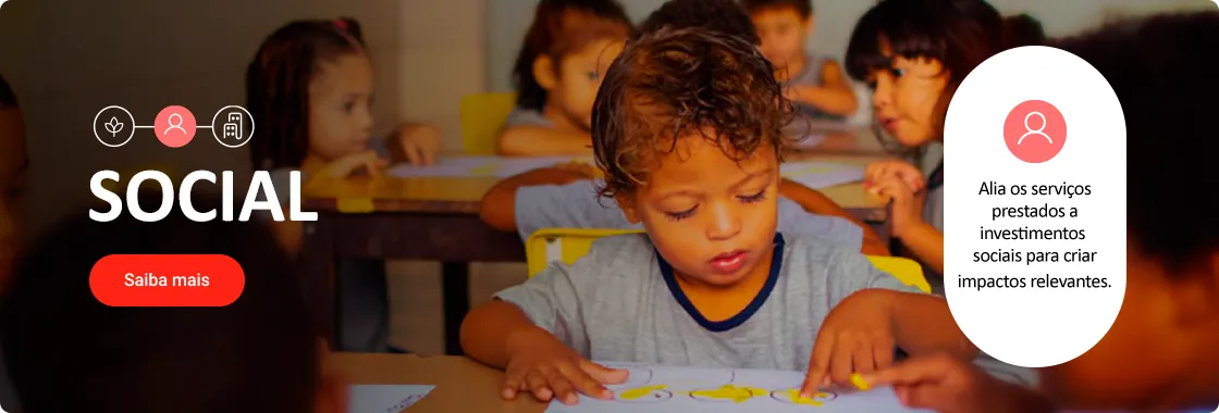 Social.  Alia os serviços prestados a investimentos sociais para criar impactos relevantes.