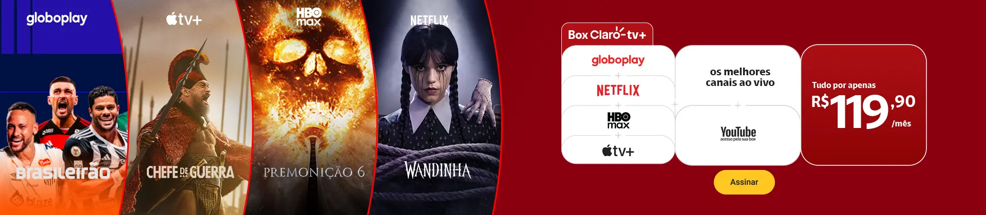 Box Claro tv+. Streamings inclusos e os melhores canais ao vivo.
