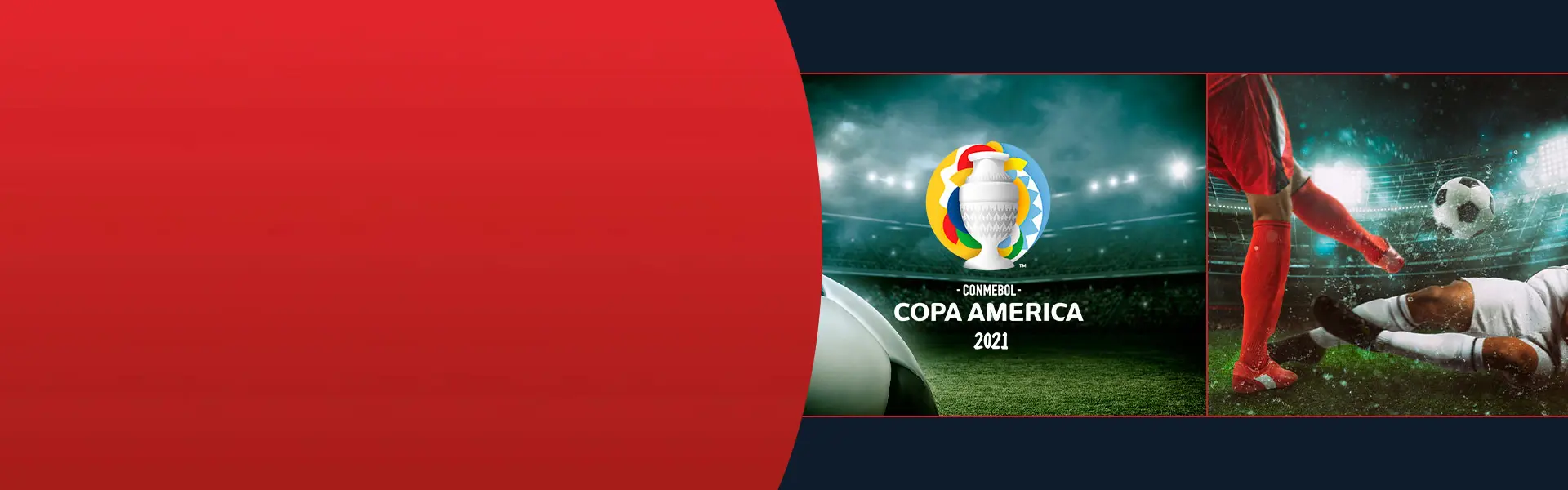 Imagem do logo CONMEBOL Copa América 2021 e jogadores em disputa de bola.