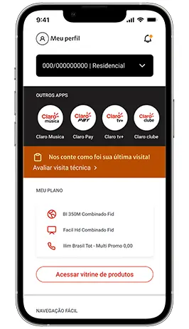 Tela do app Minha Claro para visita técnica.
