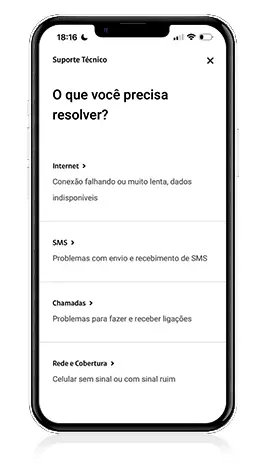 Imagem de celular com a tela do app Minha Claro móvel.