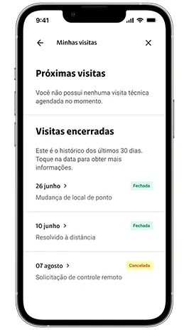 Tela do app Minha Claro para visita técnica.