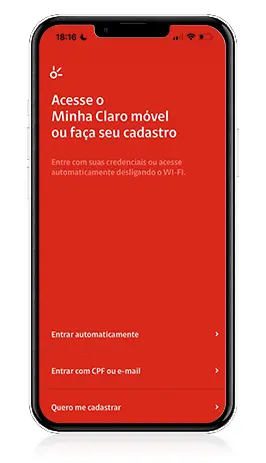 Imagem de celular com a tela do app Minha Claro móvel.