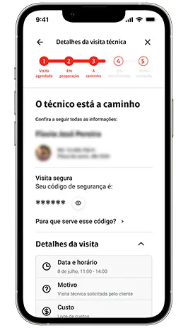 Tela do app Minha Claro para visita técnica.