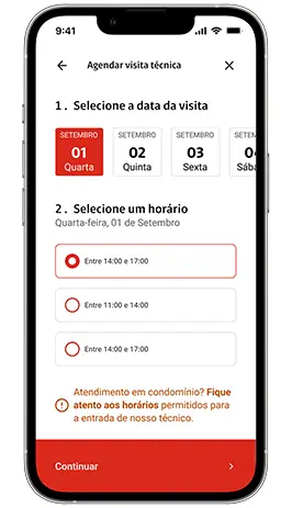 Tela do app Minha Claro para visita técnica.