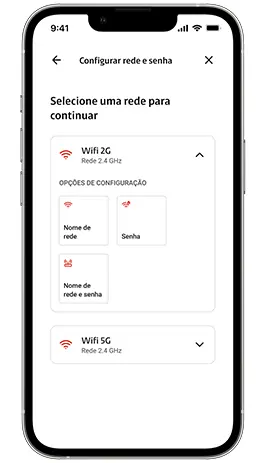 Tela do app Minha Claro para configuração do Wi-Fi.