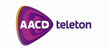 Logo da AACD Teleton com uma imagem de fundo em forma de triangulo sobre AACD