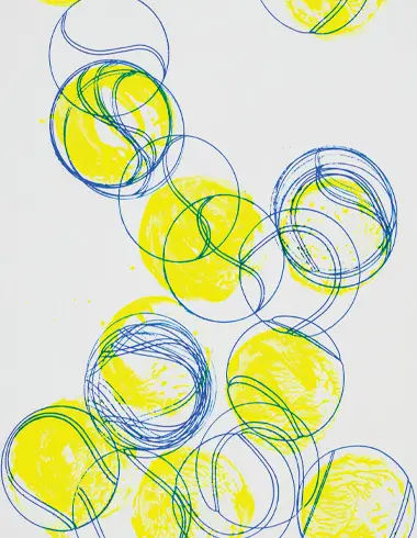 Imagem de uma pintura abstrata nas cores amarelo e azul.