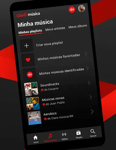Imagem de Smartphone com aplicativo do Claro música aberto
