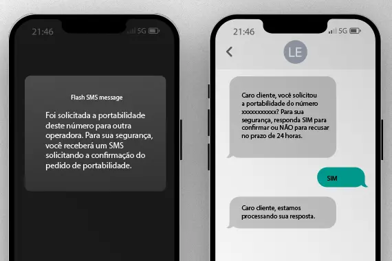 Imagem do texto enviado via push e via SMS para confirmação da portabilidade