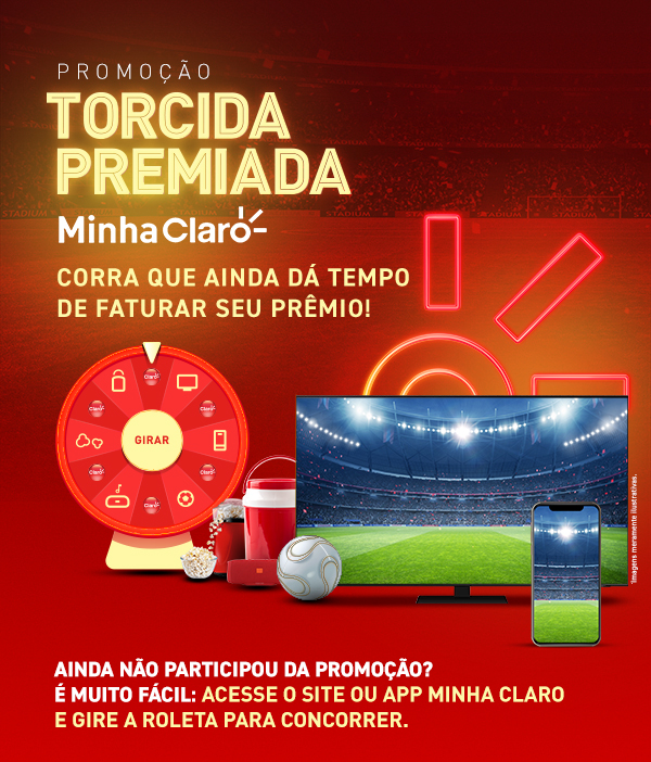 Promoção torcida premiada Minha Claro. Corra que ainda dá tempo de faturar seu prêmio! Ainda não participou da PROMOÇÃO? É muito fácil: Acesse o site ou app Minha Claro e Gire a roleta para concorrer.