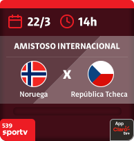 22/3 às 14h30. Noruega x República Tcheca. Amistoso Internacional. 539 Sportv. App Claro tv+