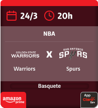 24/3 às 20h. Warriors x Spurs. NBA. Basquete. Amazon Prime. App Claro tv+.