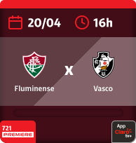 20/4 às 16h. Fluminsense x Vasco. 721 Premiere. App Claro tv+.
