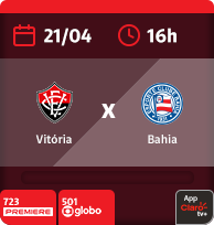 21/4 às 16h. Vitória x Bahia. 723 Premiere. 501 Globo. App Claro tv+.