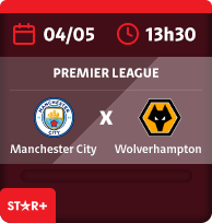 04/5 às 13h30. Manchester City x Wolverhampton. Premiere League. Star+. App Claro tv+.