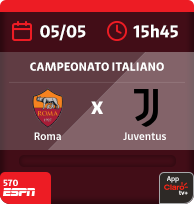 5/5 às 15h45. Roma x Juventus. Campeonato Italiano. 570 Espn. App Claro tv+.