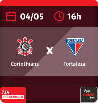 04/5 às 16h. Corithans x Fortaleza. 724 Premiere. App Claro tv+.