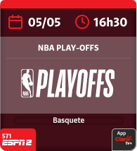 05/5 às 16h30. NBA Play-Offs. Basquete. 571 Espn 2. App Claro tv+.
